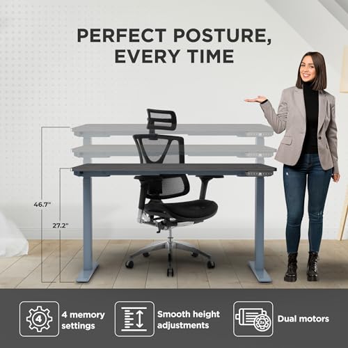 Rise UP Dual Motor Electric Standing Desk 48x30 Black Desktop Premium Ergonomic Adjustable Height sit Stand up Home Office Computer Desk Table Motorized Powered Modern Furniture Small Standup Table