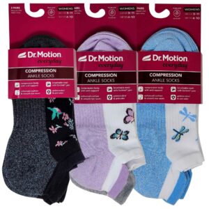 Motion Dr Women's 6pk Compression Low Cut Anklet Socks (9-11, Assorted #3)