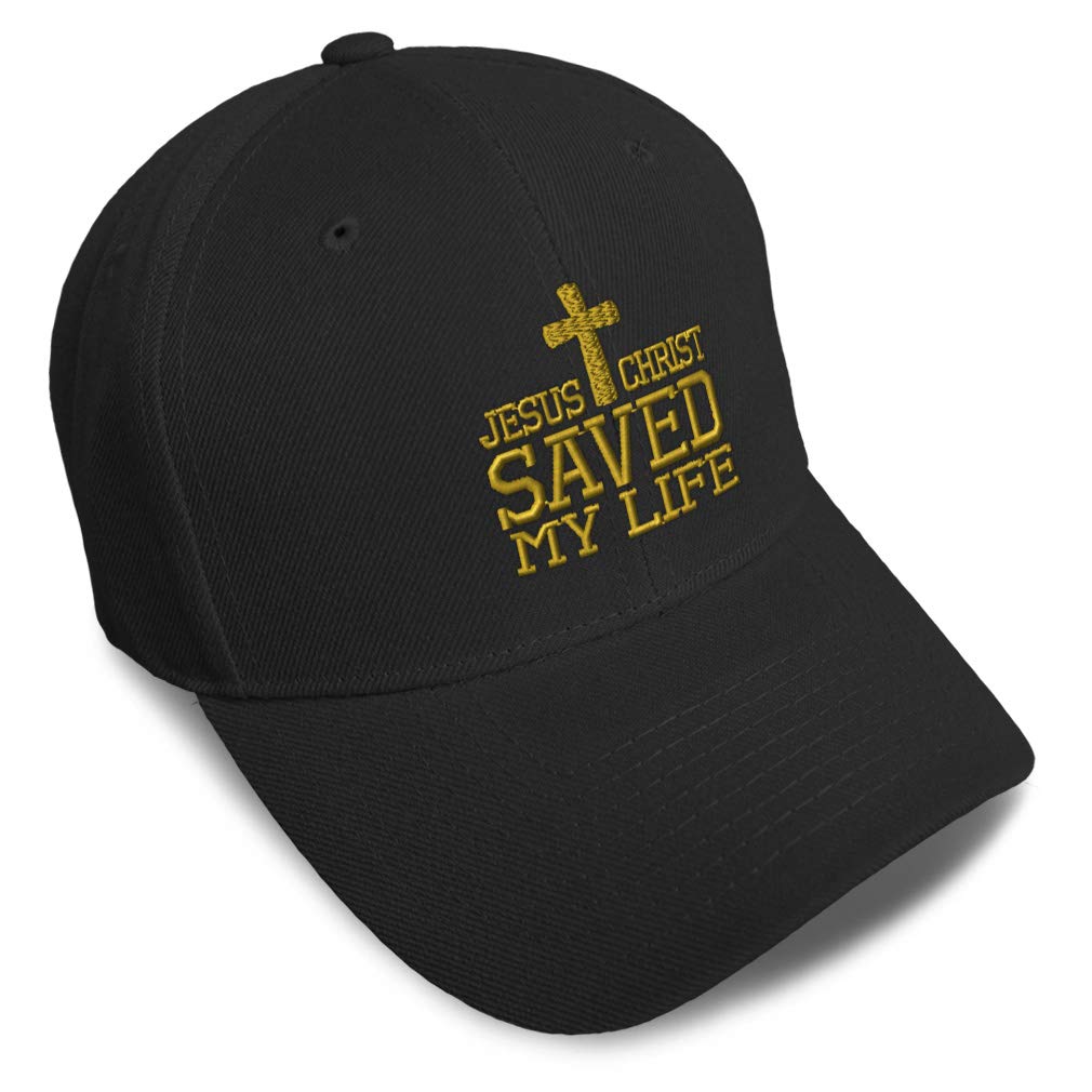 Baseball Cap Jesus Christ Saved My Life Embroidery Acrylic Dad Hats for Men & Women Strap Closure Black