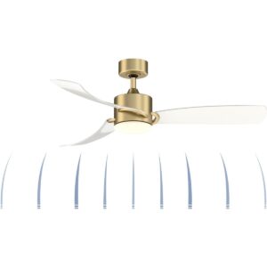 Fanimation SculptAire 52 inch Indoor/Outdoor Ceiling Fan with Clear Blade Set and LED Light Kit, Brushed Satin Brass