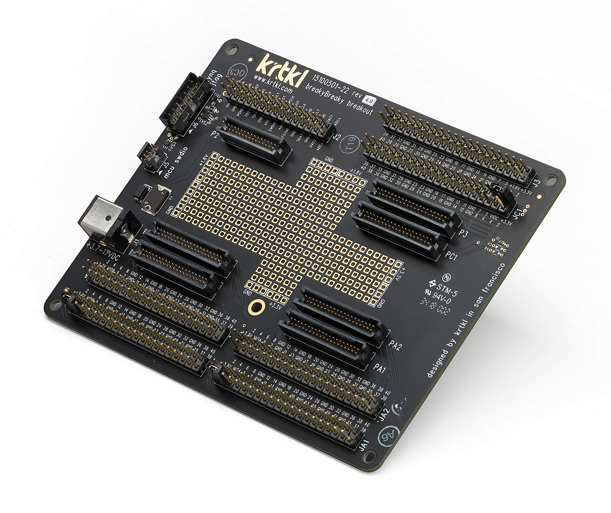 krtkl breakyBreaky snickerdoodle Baseboard – Breakout Board with 0.1" Headers, 270 I/O and JTAG