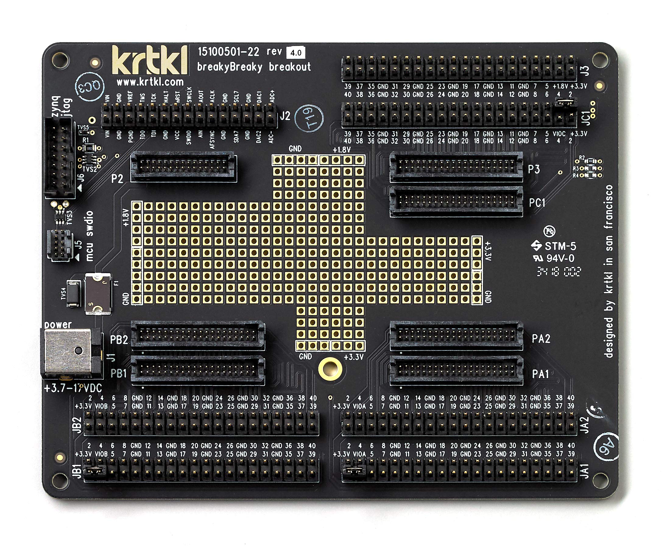 krtkl breakyBreaky snickerdoodle Baseboard – Breakout Board with 0.1" Headers, 270 I/O and JTAG