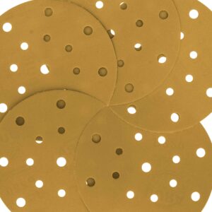 Dura-Gold Premium 6" Gold Sanding Discs - 220 Grit (Box of 50) - 17 Hole Pattern Dustless Hook & Loop Backing Sandpaper for DA Sanders, Aluminum Oxide Abrasive - Sand Automotive Paint Woodworking Wood