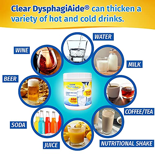 Clear DysphagiAide Thickener Powder - 400 Servings - Instant Thickener for Liquids and Foods – Liquid Thickeners for Dysphagia, Drink Thickener and Water Thickener (Pack of 1, 19.75 oz)