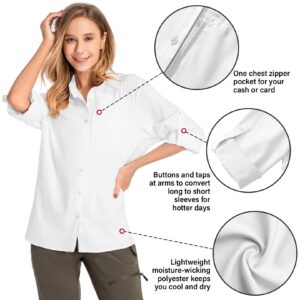 Women's UPF 50 Long Sleeve Sun Protection Shirts Quick Dry Outdoor Fishing Hiking Travel Shirt (5019 White, Small)