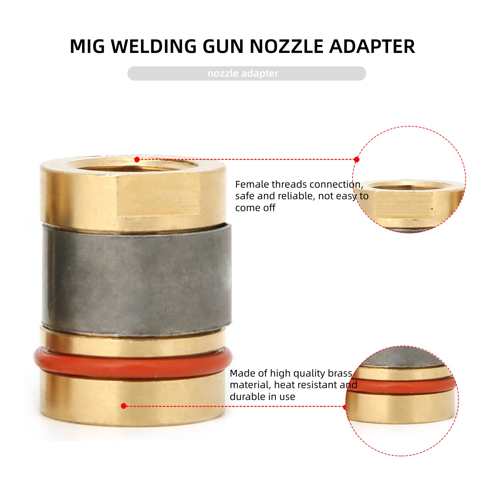 2 PCS Brass Nozzle Adapter,MIG Welding Gun Nozzle Adapter,Female Threads Connection, CNC Machining Process,Heat Resistant,,Not Easy to Come Off,for Miller M-25/M-40 Hobart