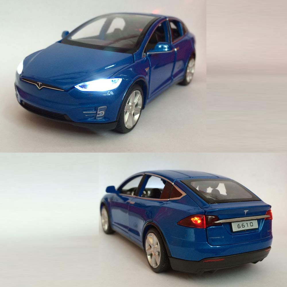 Toy Car Model x, Pull Back Car Toys Alloy Vehicles with Lights and Sound 1:32 Scale Model Car (Blue)