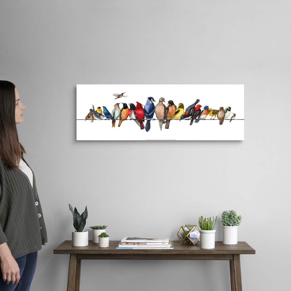 GREATBIGCANVAS Large Bird Menagerie Metal Wall Art Print, Bird Home Decor Artwork, 36"x12"