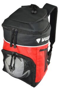 vizari titan soccer backpack with ball compartment and vented ball pocket and mesh side cargo pockets for adults and teens(red)