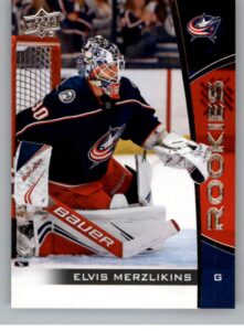 2019-20 upper deck nhl rookie box set hockey #16 elvis merzlikins columbus blue jackets official nhl rookie card from upper deck