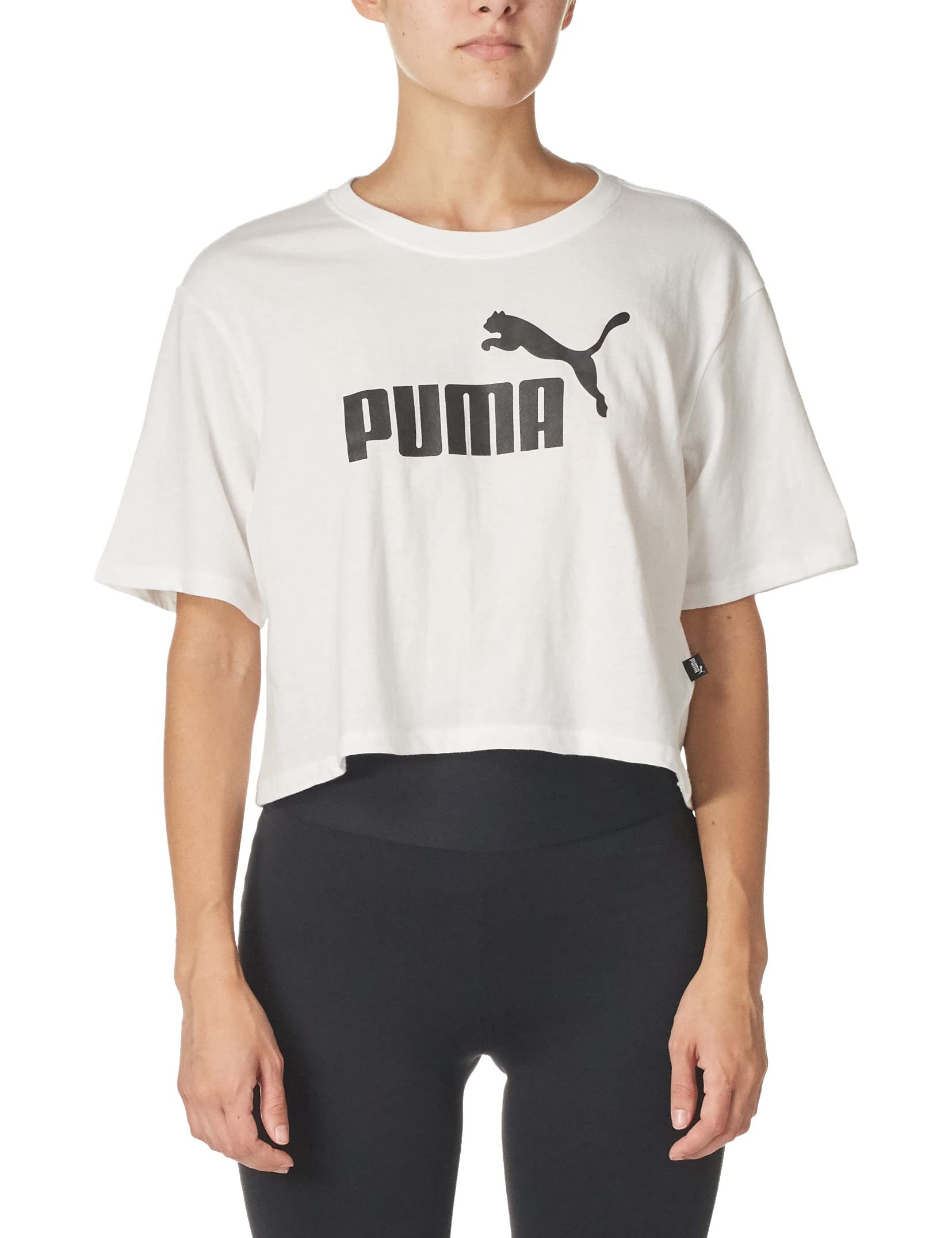 PUMA Women's Essentials+ Cropped Tee, White, XXL