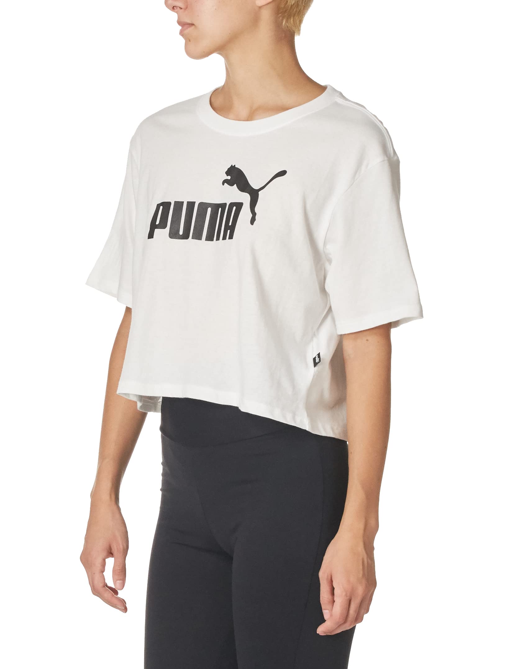 PUMA Women's Essentials+ Cropped Tee, White, XXL