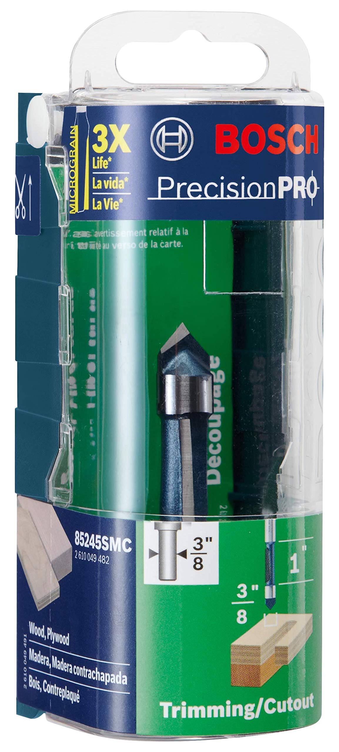 BOSCH 85245SMC 3/8 In. x 1 In. Carbide-Tipped Single-Flute Shear Angle Pilot Panel Router Bit