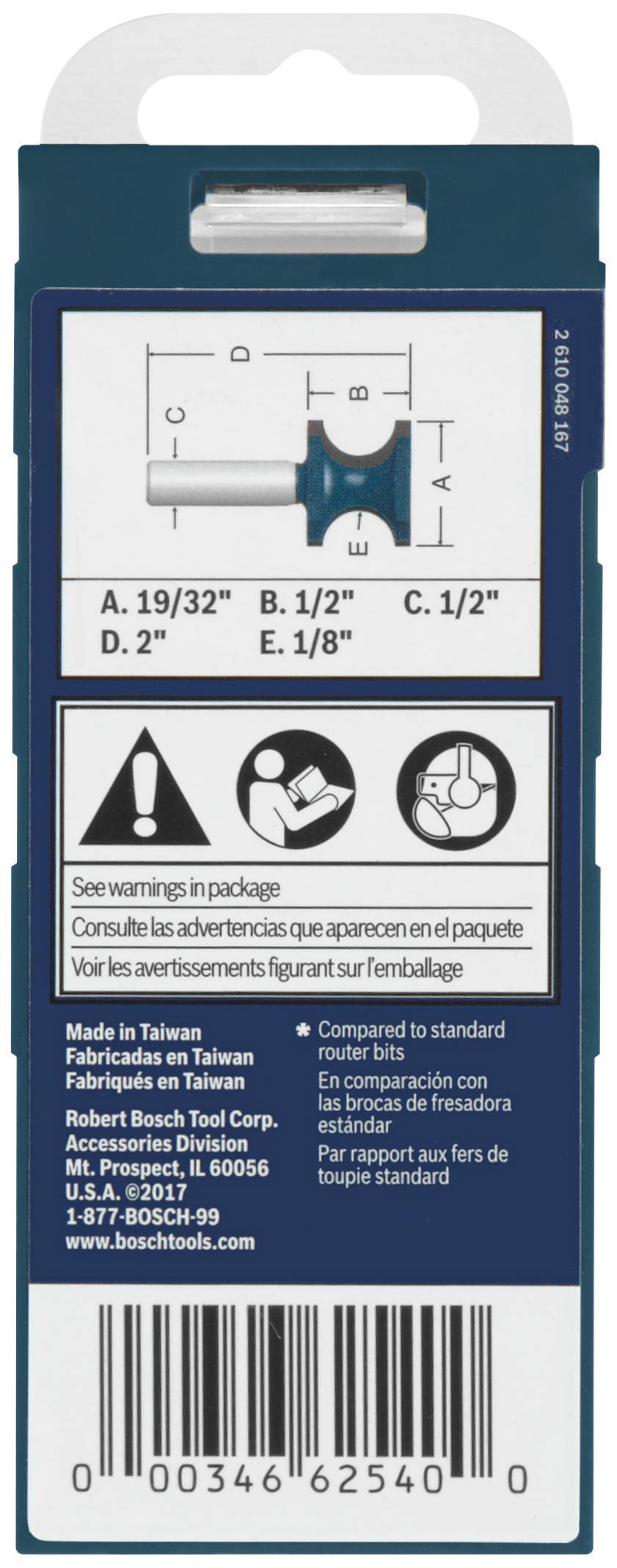 Bosch 84432MC 19/32 In. x 1/2 In. Carbide-Tipped Bullnose Router Bit