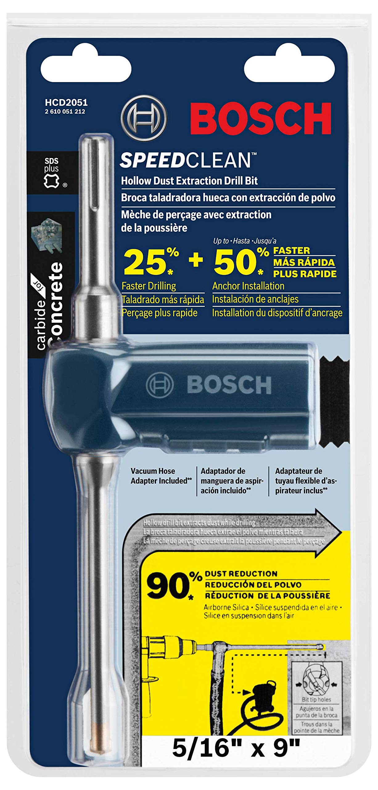 Bosch HCD2051 5/16 In. x 9 In. SDS-plus Speed Clean™ Dust Extraction Bit