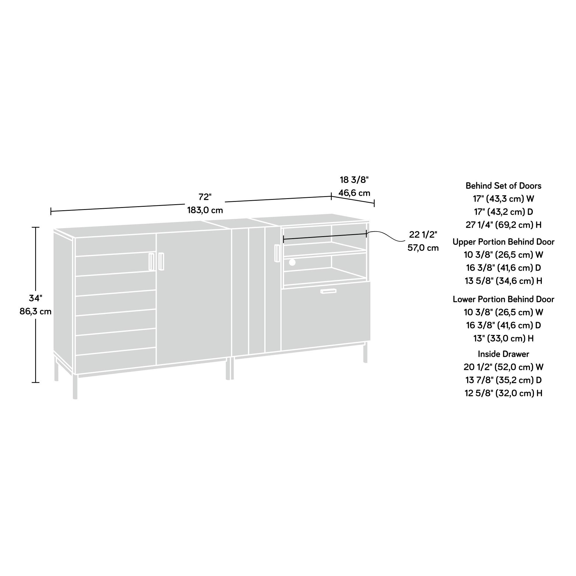 Sauder Anda Norr Credenza, for TVs up to 60", White Finish