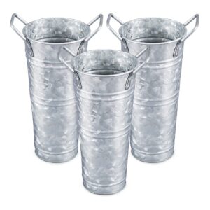 walford home décor - galvanized metal vases with handles – rustic tall metal buckets - country wedding/table centerpiece decorations – vintage style flower containers, 9 inch, set of 12