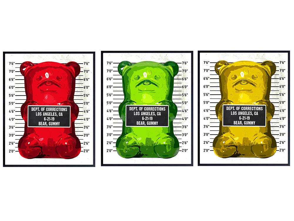 Gummy Bear Mugshot Modern Pop Art, Wall Art Set - Original 8x10 Poster Prints - Cool Unique Gift - Unframed Photo Pictures