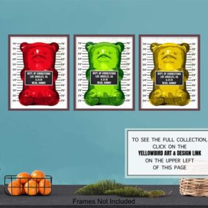 Gummy Bear Mugshot Modern Pop Art, Wall Art Set - Original 8x10 Poster Prints - Cool Unique Gift - Unframed Photo Pictures