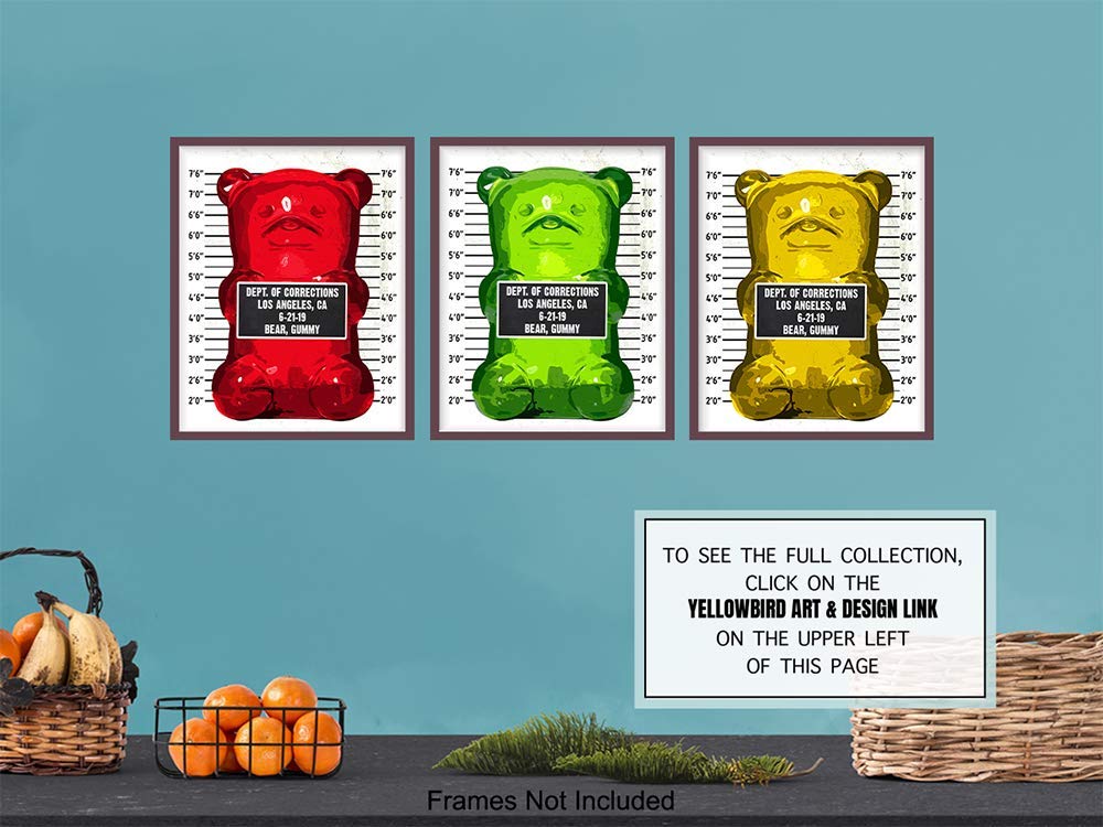 Gummy Bear Mugshot Modern Pop Art, Wall Art Set - Original 8x10 Poster Prints - Cool Unique Gift - Unframed Photo Pictures