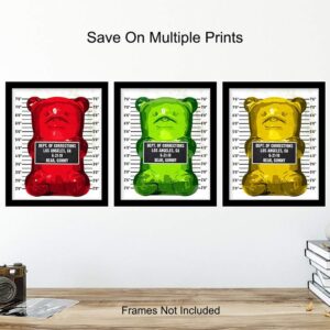 Gummy Bear Mugshot Modern Pop Art, Wall Art Set - Original 8x10 Poster Prints - Cool Unique Gift - Unframed Photo Pictures