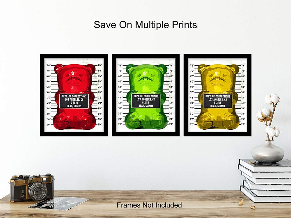 Gummy Bear Mugshot Modern Pop Art, Wall Art Set - Original 8x10 Poster Prints - Cool Unique Gift - Unframed Photo Pictures