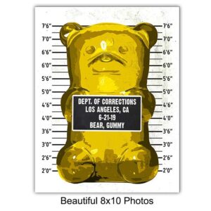 Gummy Bear Mugshot Modern Pop Art, Wall Art Set - Original 8x10 Poster Prints - Cool Unique Gift - Unframed Photo Pictures