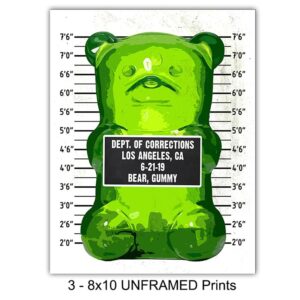 Gummy Bear Mugshot Modern Pop Art, Wall Art Set - Original 8x10 Poster Prints - Cool Unique Gift - Unframed Photo Pictures