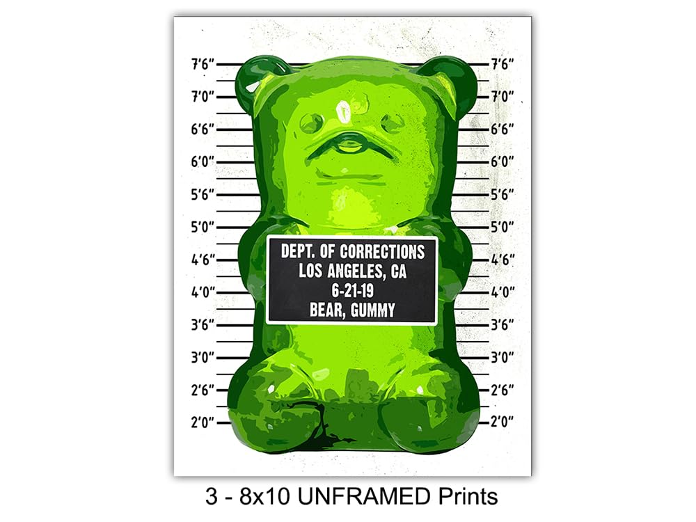 Gummy Bear Mugshot Modern Pop Art, Wall Art Set - Original 8x10 Poster Prints - Cool Unique Gift - Unframed Photo Pictures