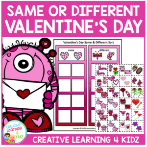 valentine's day same & different sorting board