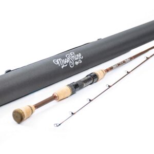 moonshine rod co. fly fishing rod with carrying case and extra rod tip section fast action, the rambler, 6'6" mlf