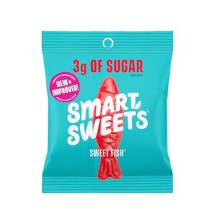 smartsweets sweet fish, candy with low sugar (3g), low calorie(100), plant-based, free from sugar alcohols, no artificial colors or sweeteners, 1.8oz. (pack of 6)