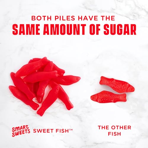 SmartSweets Sweet Fish, Candy with Low Sugar (3g), Low Calorie(100), Plant-Based, Free From Sugar Alcohols, No Artificial Colors or Sweeteners, 1.8oz. (Pack of 6)