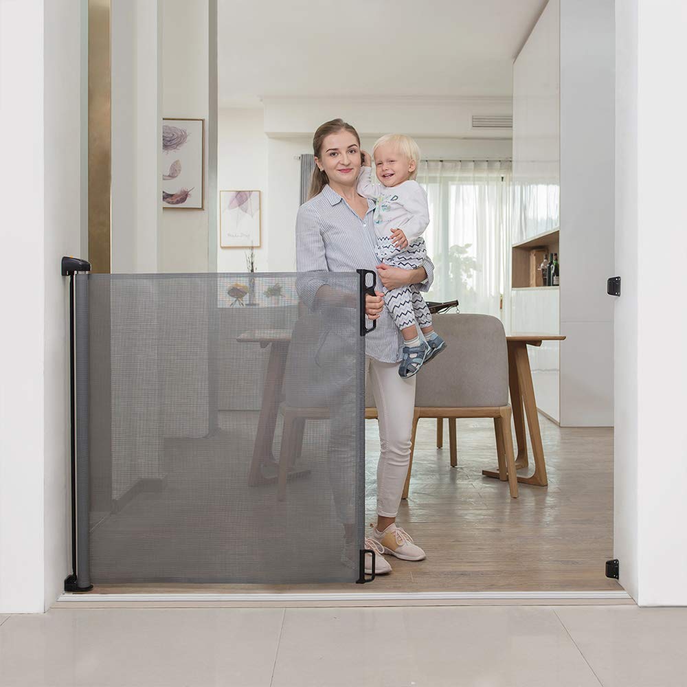 EasyBaby Extra Wide and Extra Tall Retractable Baby Gate Extends up to 71" Wide, 39.3" (100cm) Tall, Grey/Pet Retractable Gates for Stairs, Doorways, Hallways, Indoor and Outdoor