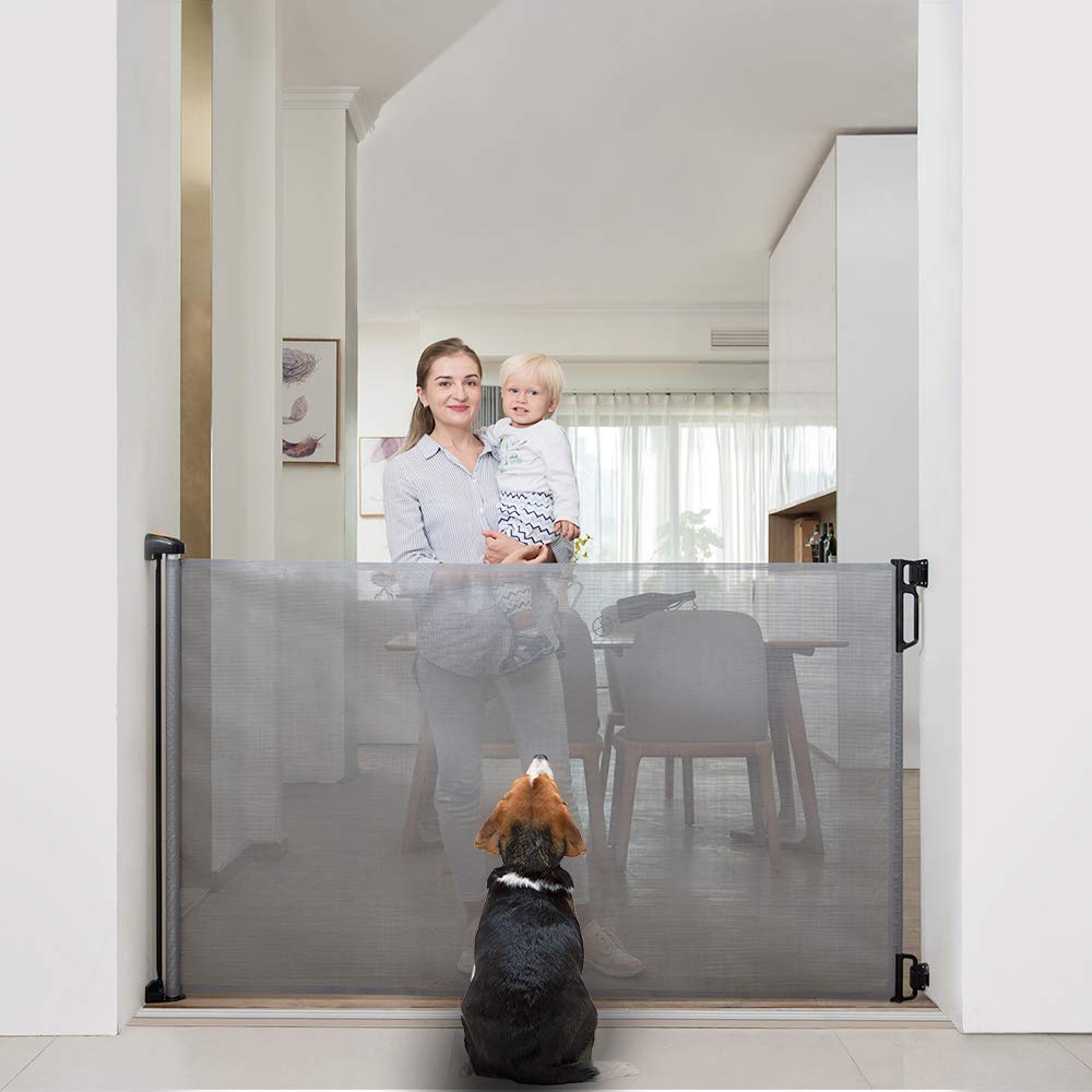 EasyBaby Extra Wide and Extra Tall Retractable Baby Gate Extends up to 71" Wide, 39.3" (100cm) Tall, Grey/Pet Retractable Gates for Stairs, Doorways, Hallways, Indoor and Outdoor