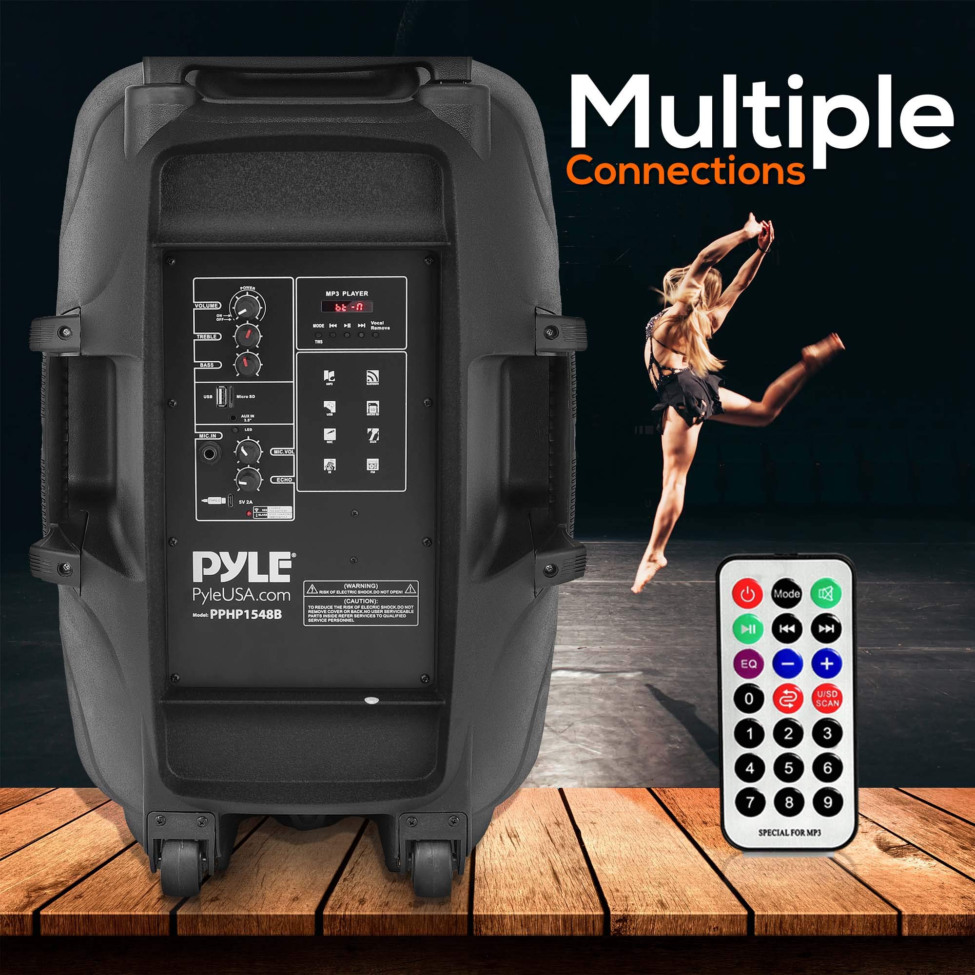 Pyle Portable Bluetooth PA Speaker System - 1000W Outdoor Bluetooth Speaker System w/Microphone in, Party Lights, USB SD Card Reader, FM Radio, Wheels - Remote Control, Tripod PPHP1548B, BLACK,BLUE