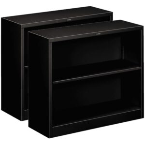 hon metal bookcase - two-shelf - 34-1/2w x 12-5/8d x 29h - black / 2 bookcases