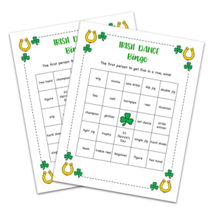 irish dance bingo game st. patrick's day classroom activity, fun game for irish dancer, digital instant download pdf printable
