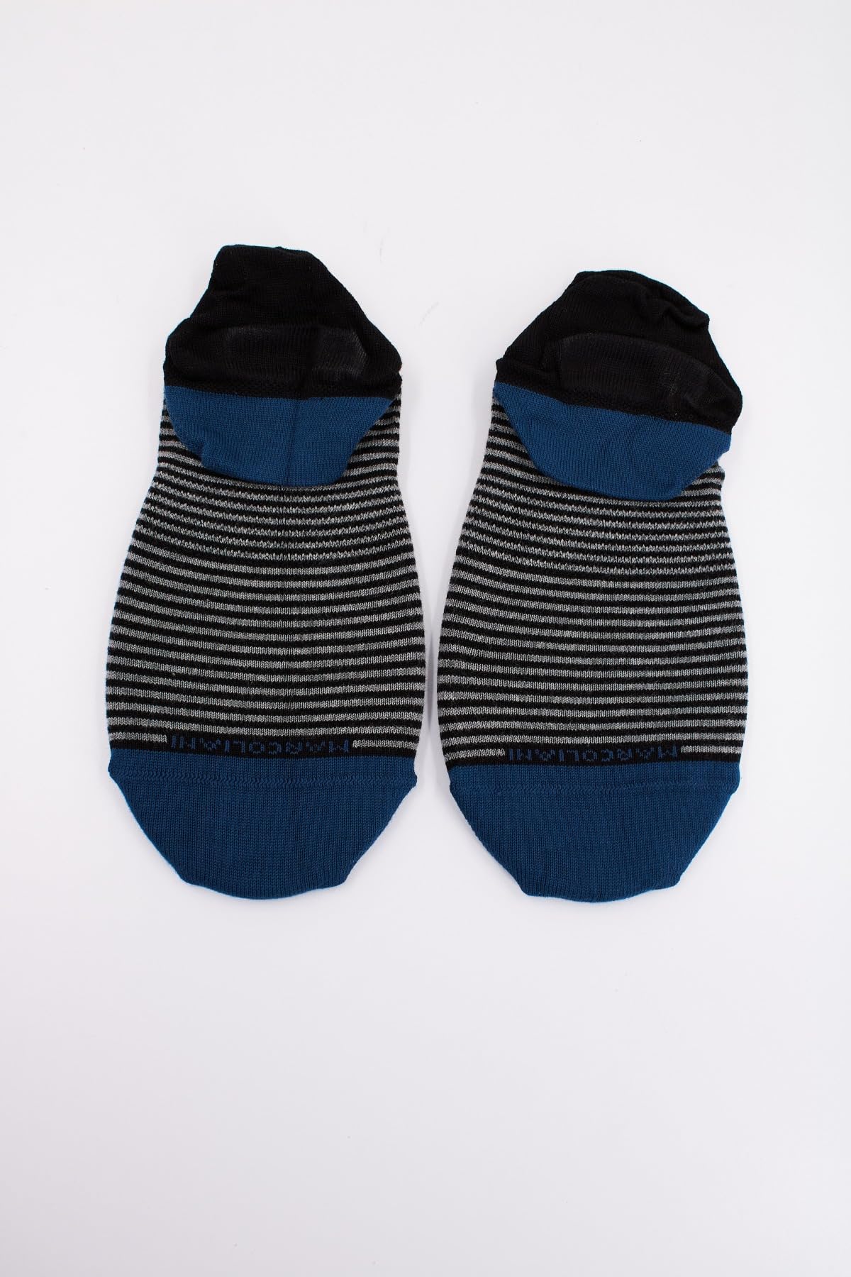 Marcoliani Milano Mens Invisible Touch No Show Pima Cotton Stripe Sneaker Socks, Black, One Size Fits Most