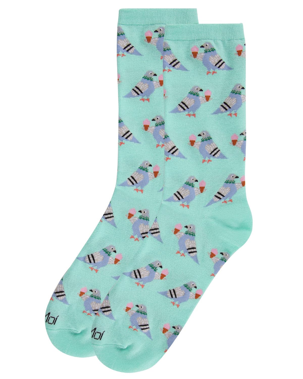 MeMoi Feed the NYC Pigeons Rayon Blend Crew Socks Seafoam 9-11