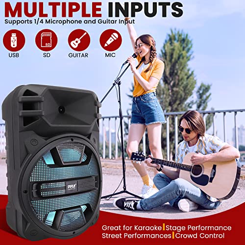 Pyle 12'' Portable Bluetooth Speaker System - 800 Watts - Karaoke Speaker w/ Latest DJ LED Lights, USB/FM/BT/Aux/Remote Control/Mic Inputs & Built-in Rechargeable Battery PPHP1243B