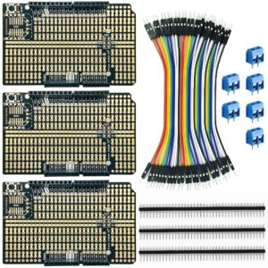 electrocookie proto shield kit compatible with arduino uno, stackable diy expansion prototype pcb (3 pack)