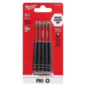 Milwaukee SHOCKWAVE #1 Phillips Bit Pack of 5, 3.5 Inch Length