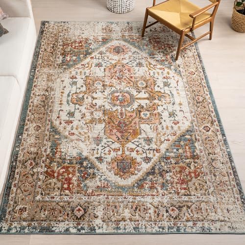 nuLOOM 10x14 Justine Vintage Medallion Area Rug, Beige, Faded Persian Design, Stain Resistant, For Bedroom, Dining Room, Living Room, Hallway, Office, Kitchen, Entryway