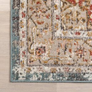 nuLOOM 10x14 Justine Vintage Medallion Area Rug, Beige, Faded Persian Design, Stain Resistant, For Bedroom, Dining Room, Living Room, Hallway, Office, Kitchen, Entryway