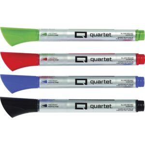 quartet glass board dry erase markers, premium, fine tip, assorted colors, 4 pack (79555)