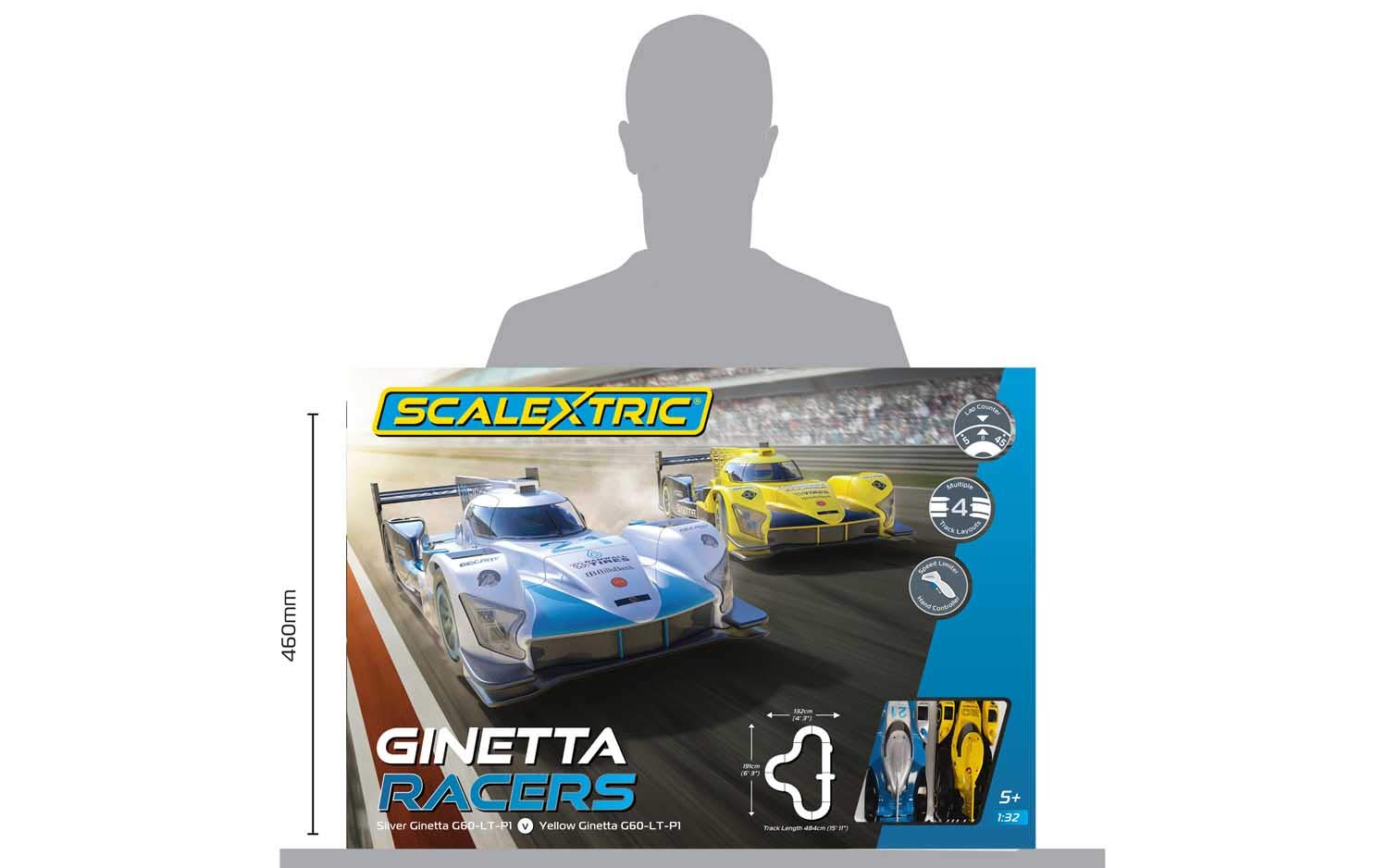 Scalextric Ginetta Racers 1:32 Analog Slot Car Race Track Set C1412T Yellow, Silver & Blue