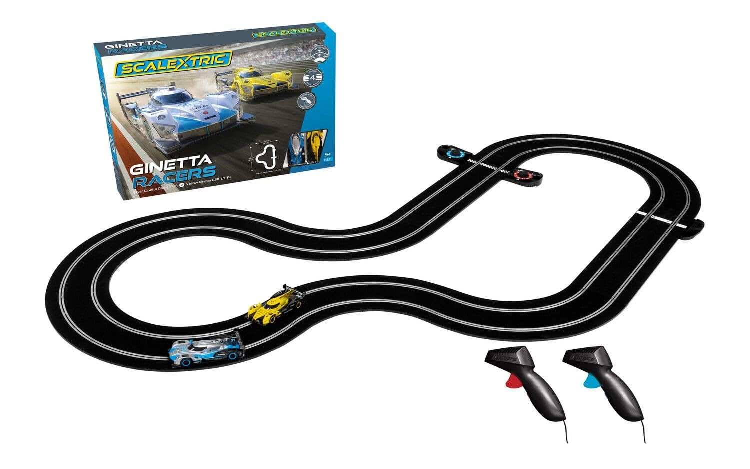 Scalextric Ginetta Racers 1:32 Analog Slot Car Race Track Set C1412T Yellow, Silver & Blue