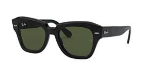 ray-ban rb2186 state street square sunglasses, black/g-15 green, 49 mm