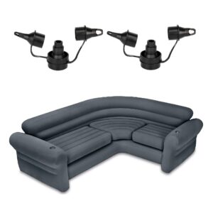 intex air pump w/ 3 nozzles (2 pack) w/ intex inflatable couch w/ cupholders